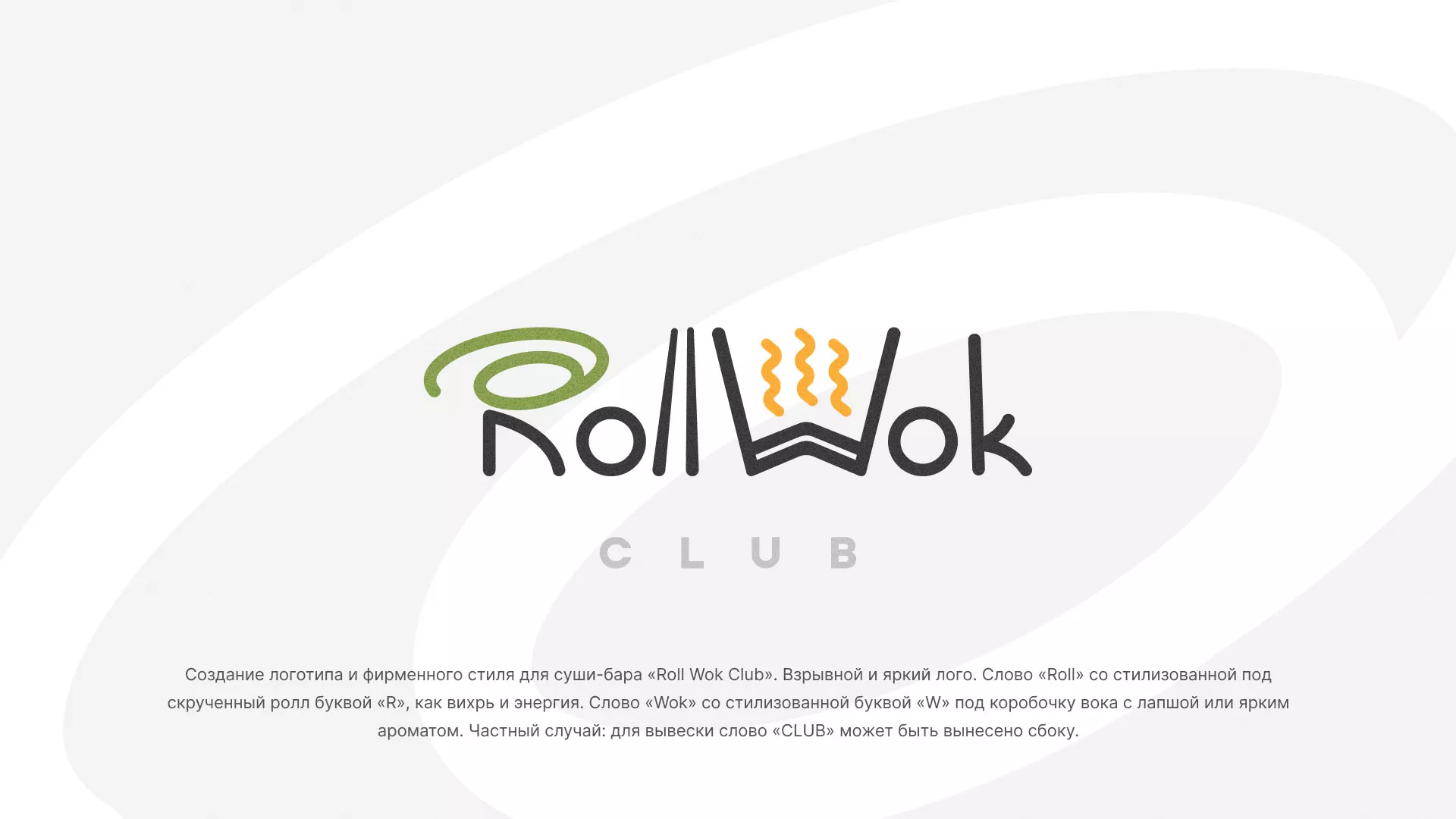 Разработка логотипа и фирменного стиля суши-бара «Roll Wok Club» в Сланцах