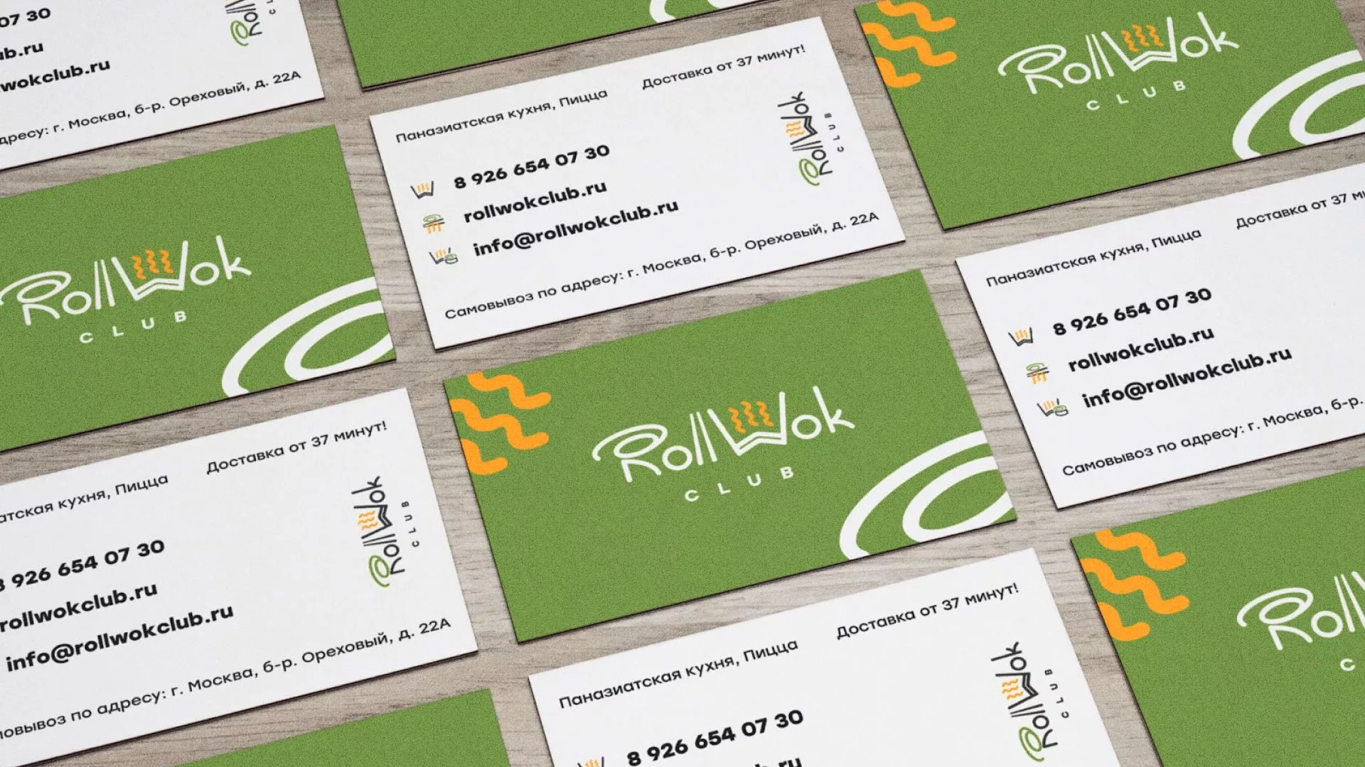 Разработка дизайна визиток суши-бара «Roll Wok Club» в Сланцах